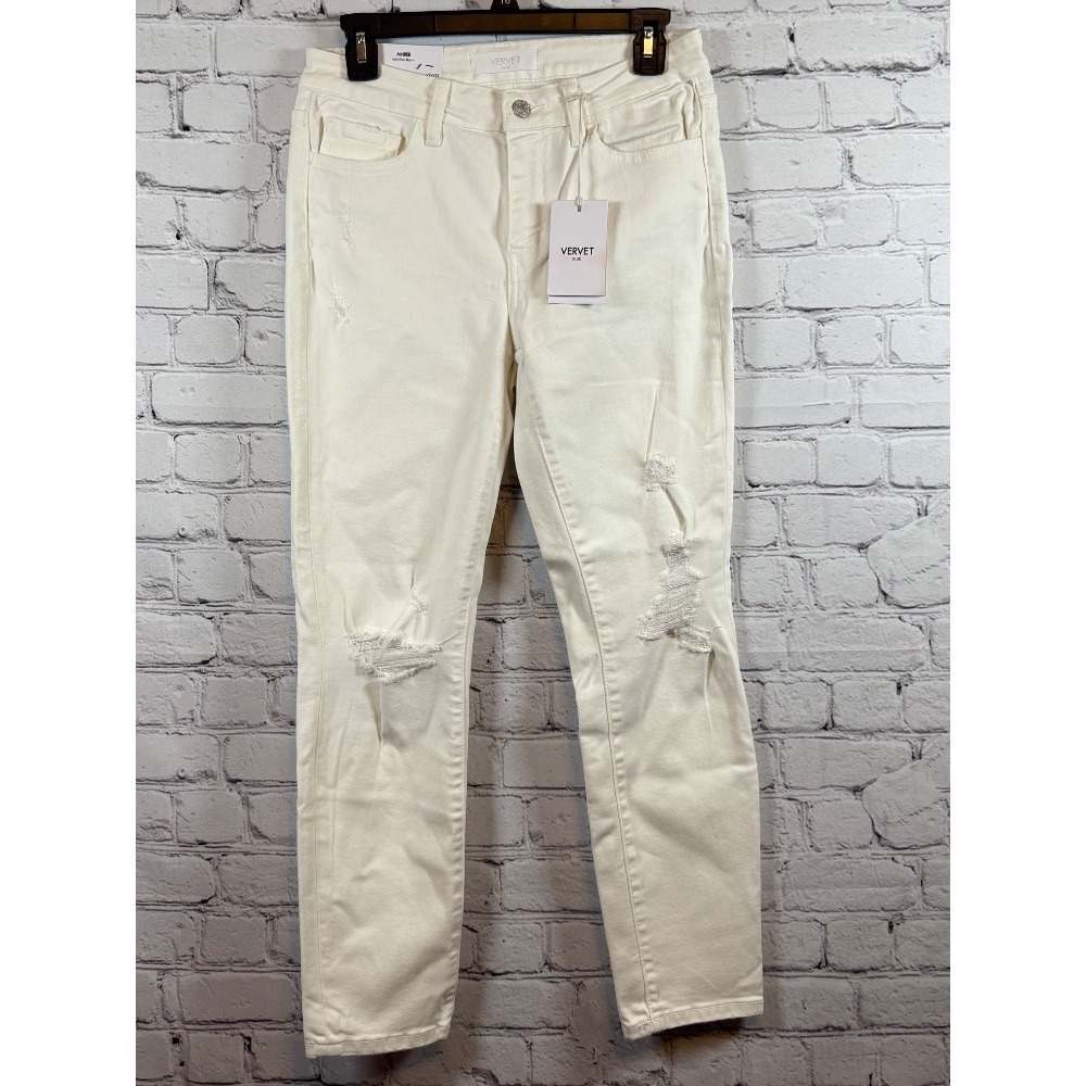 Vervet Blue Amber‎ Distressed Mid-Rise Skinny Jeans White Denim NWT size 28
